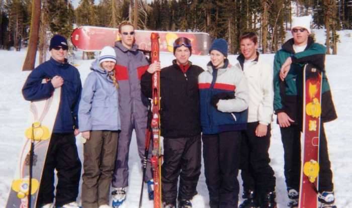 Skiing snowboarding Tahoe group photo