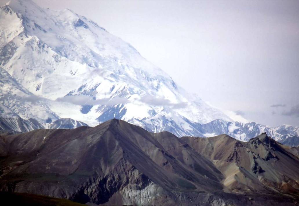 Alaska Mount Denali peak hills foreground