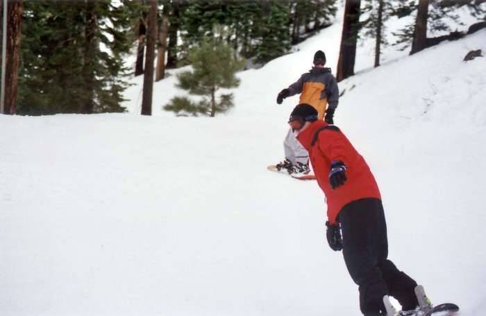 Tahoe Heavenly snowboarders traverse