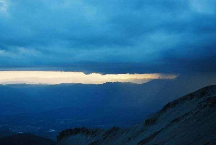 Mt Shasta California mountain climb weather storm rain valley