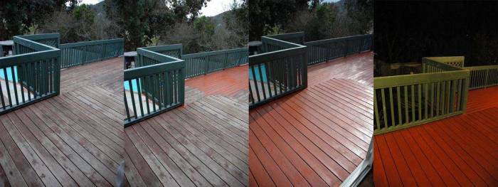 Deck renovation redwood stain before after