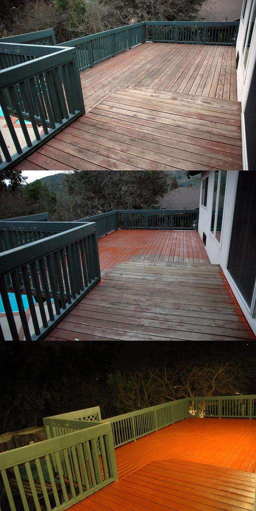 Renovation deck stain redwood before after