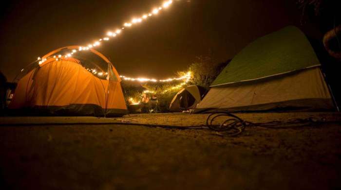 Camping tents light strings night