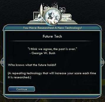 Civilization V future tech George W Bush quote the past is over