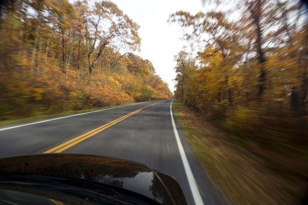 Virginia Shenandoah National Park driving leaves turning motion blur