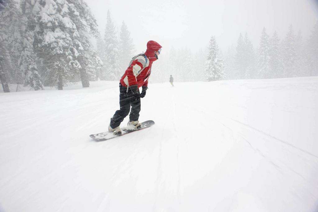 Tahoe snowboarding snowing wind follow cam