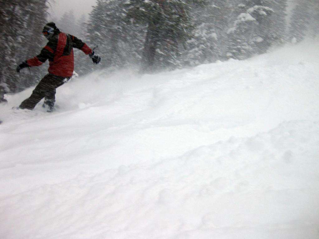 Snowboard snowboarder moguls snowing powder Tahoe