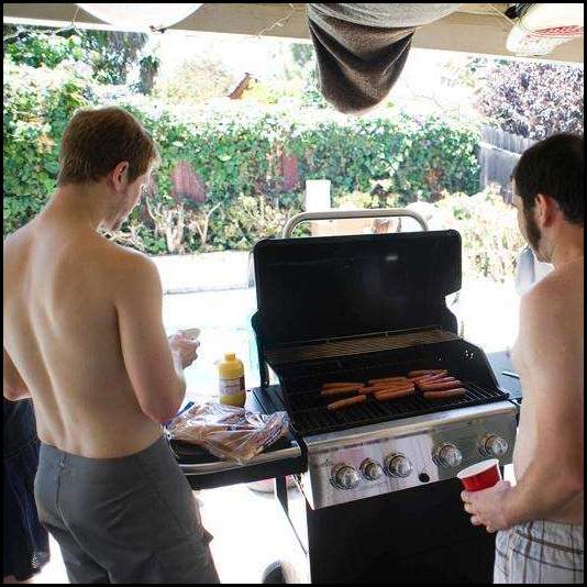 thumbnail Pool party grill hot dogs surfboard overhang