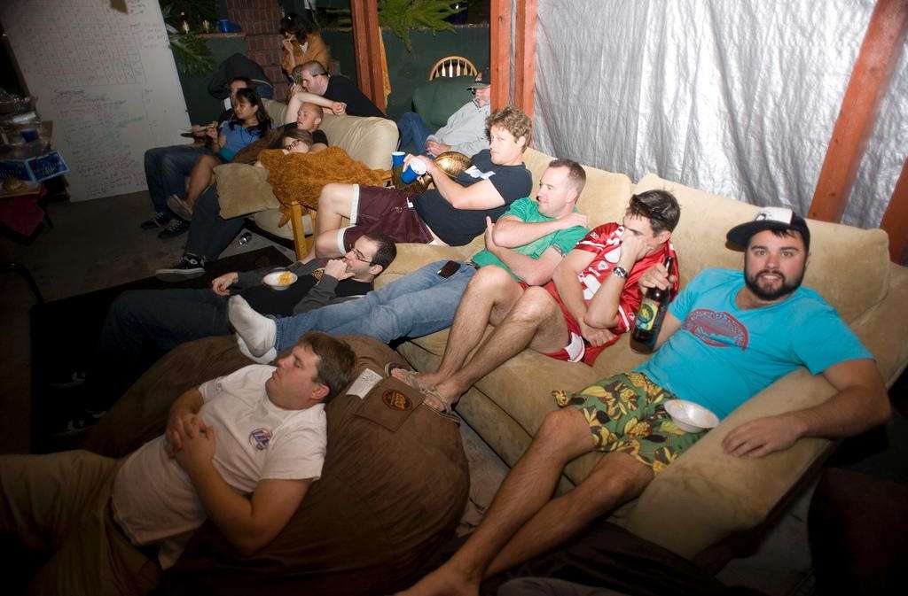Super Bowl party couch outdoor backyard couch squares