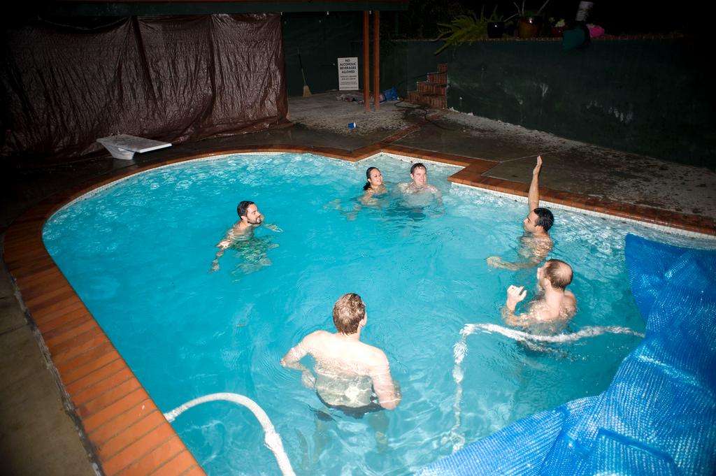 Super Bowl party backyard swimming heated pool