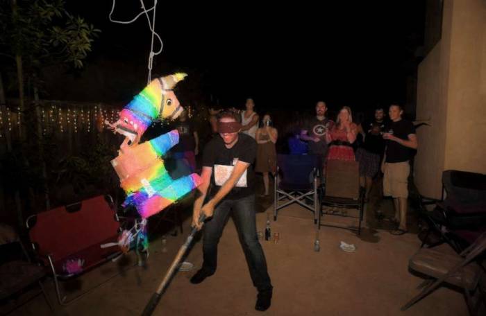 Pinata party decapitated horse backyard