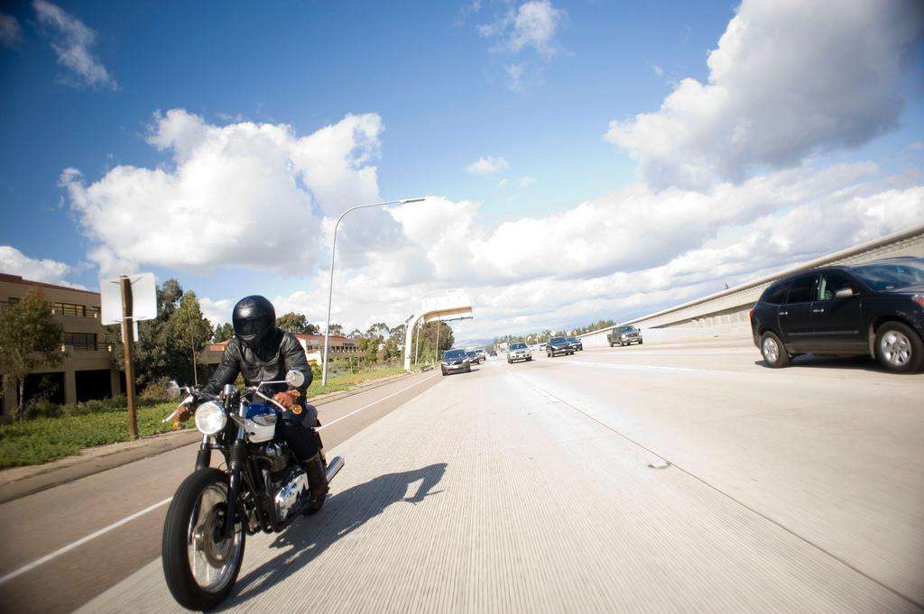 Triumph riding slow shutter freeway