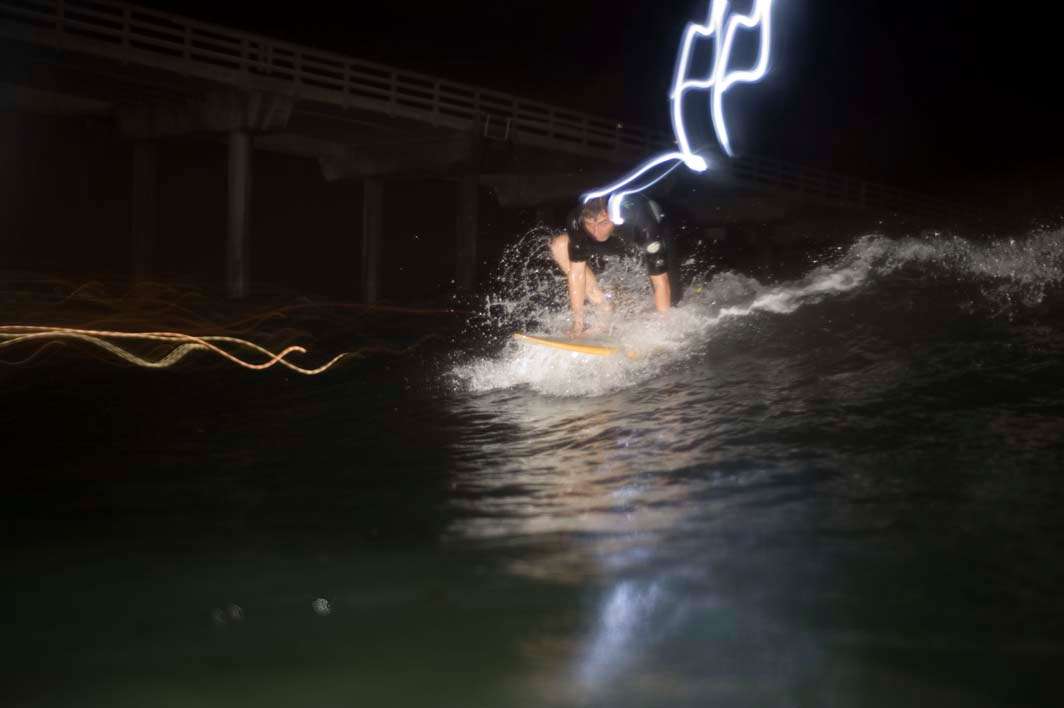 Night surf nightsurf Scripps Pier led lights pop-up