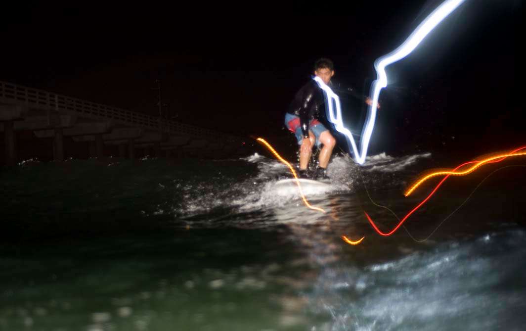 Night surf nightsurf Scripps Pier led lights wave