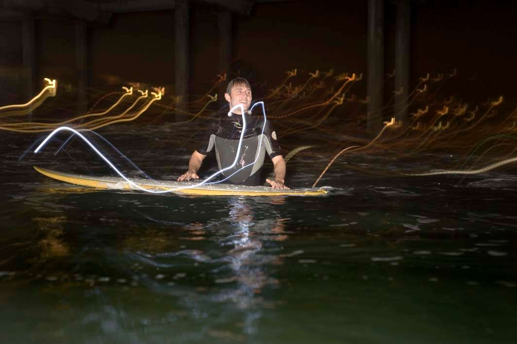Night surf nightsurf Scripps Pier led lights