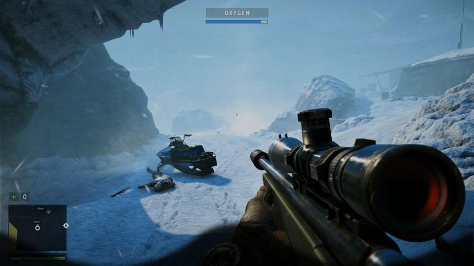 Far Cry 4 suppressed sniper rifle snowmobile snow oxygen