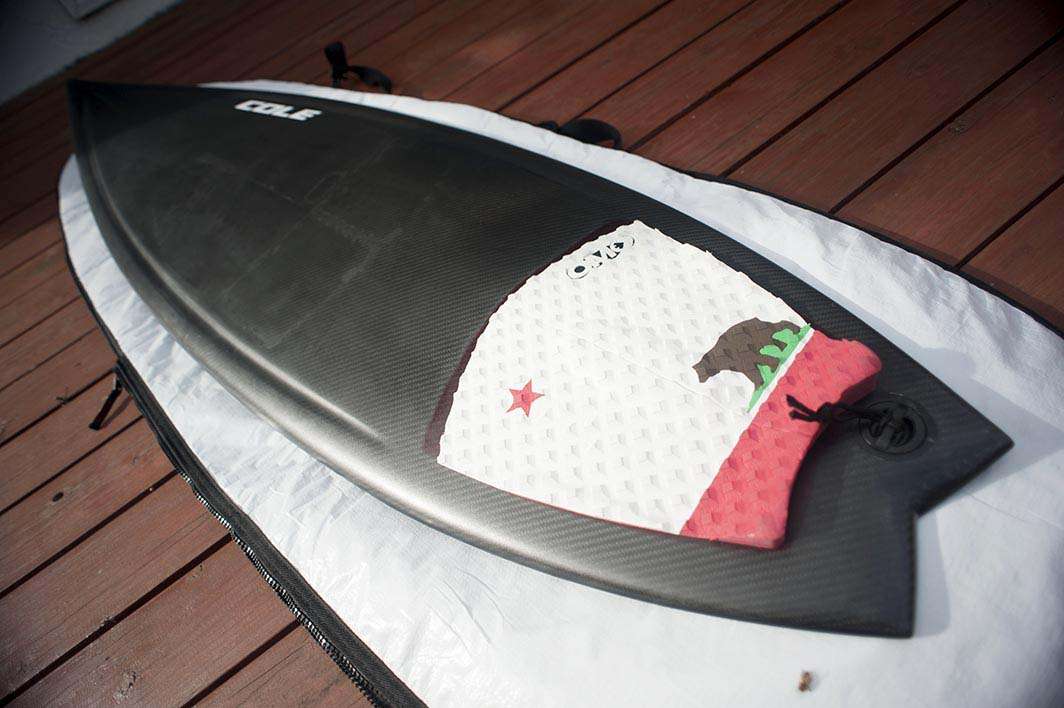 Aviso Cole carbon fiber surfboard California stomp pad tail