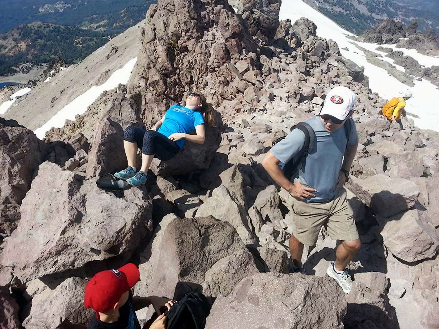 Mount Lassen hike summit resting