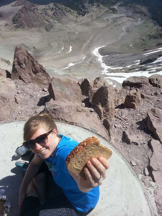 Mount Lassen hike summit lunch sandwich vertigo