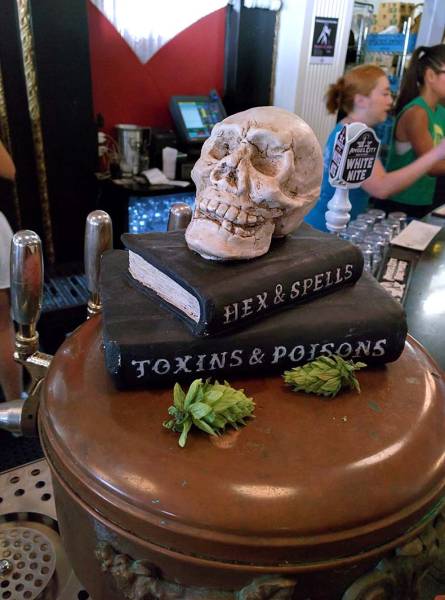 Hex spells books Halloween decorations brewery