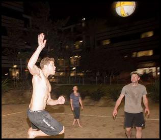 Night volleyball jumping hit