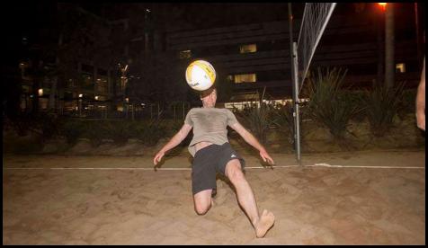 Night volleyball kick save