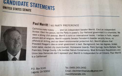 California politics voter information Paul Merritt