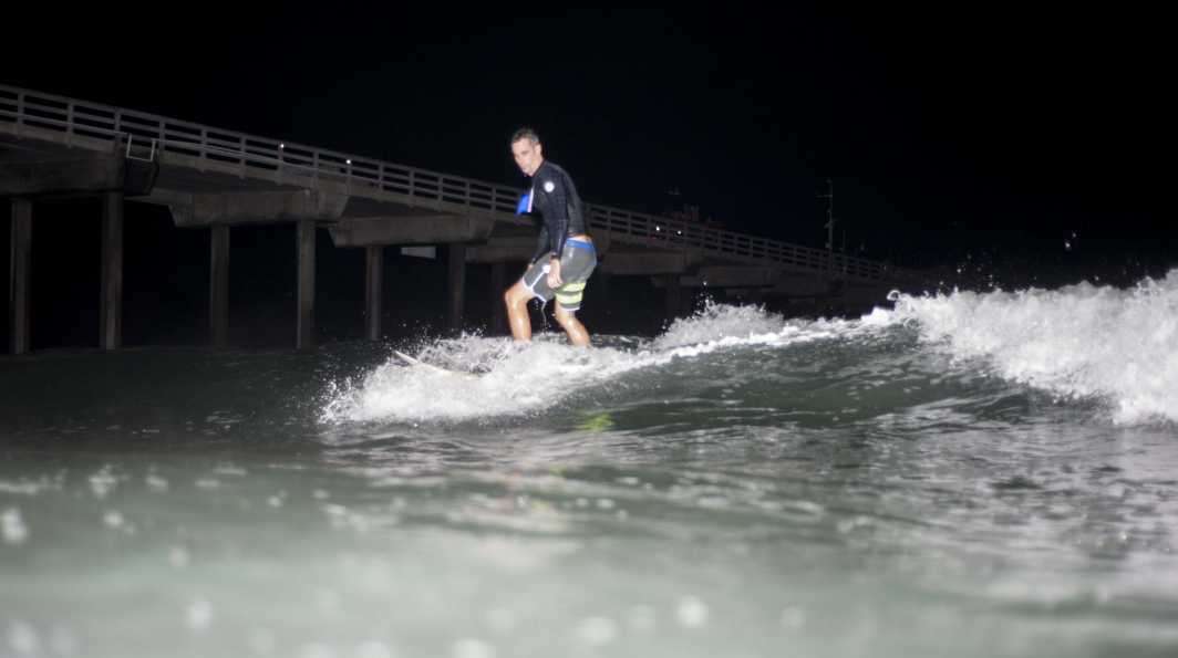 Night surf Scripps Pier San Diego flash