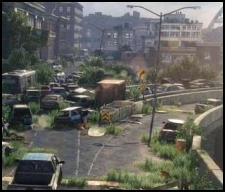 The Last of Us city exit overgrown highway