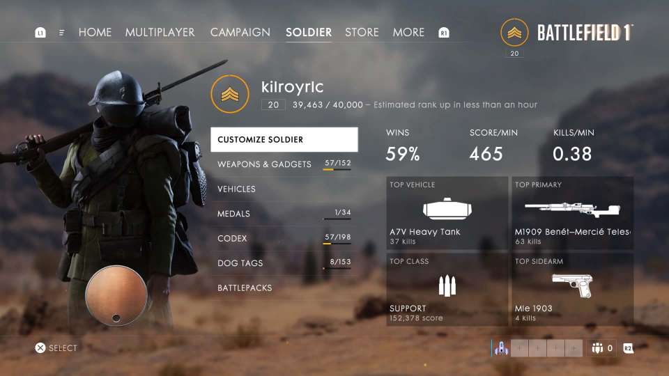 Battlefield 1 player statistics