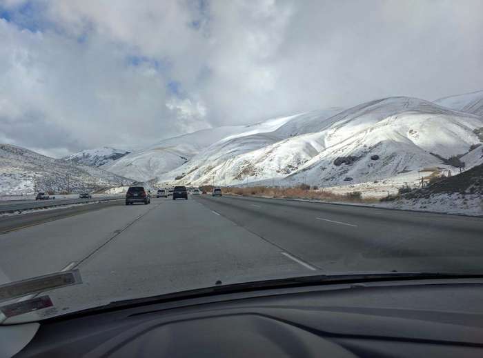 Drive driving I5 Grapevine LA snow