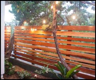 Horizontal fencing redwood night lights