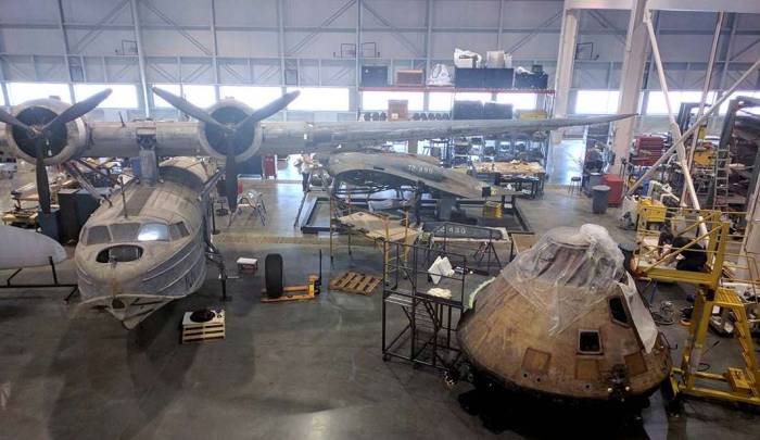 Dulles air museum restoration float plane Apollo capsule flying wing 2017
