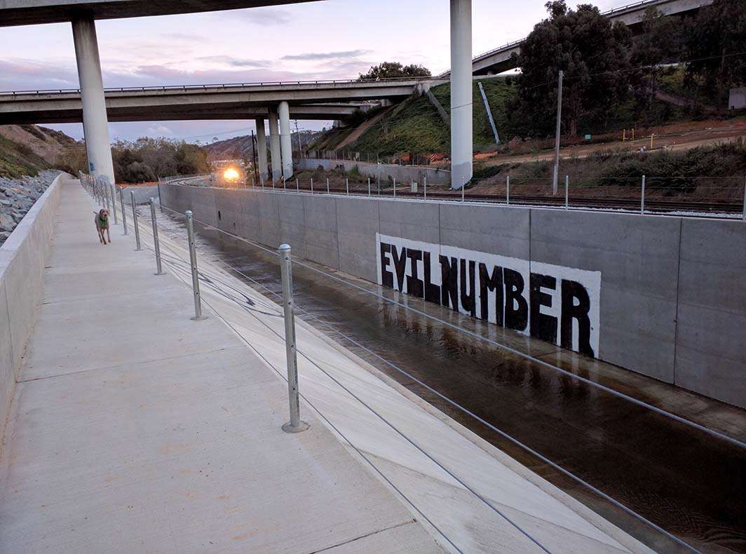 Aqueduct train dog weimaraner graffiti