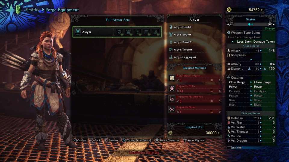 Monster Hunter World screenshot smithy armor set Aloy