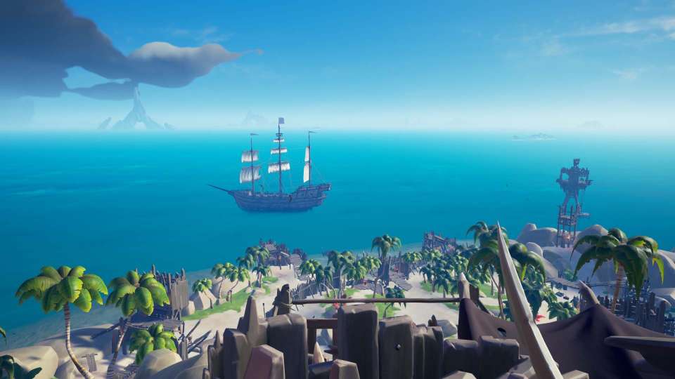 Sea of Thieves screenshot view of ship from island
