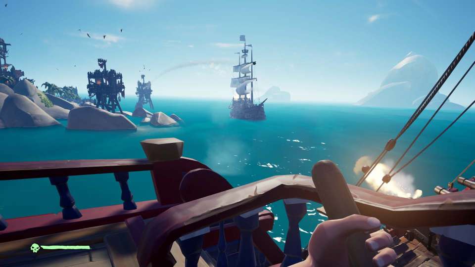 Sea of Thieves screenshot bombarding skull island fort