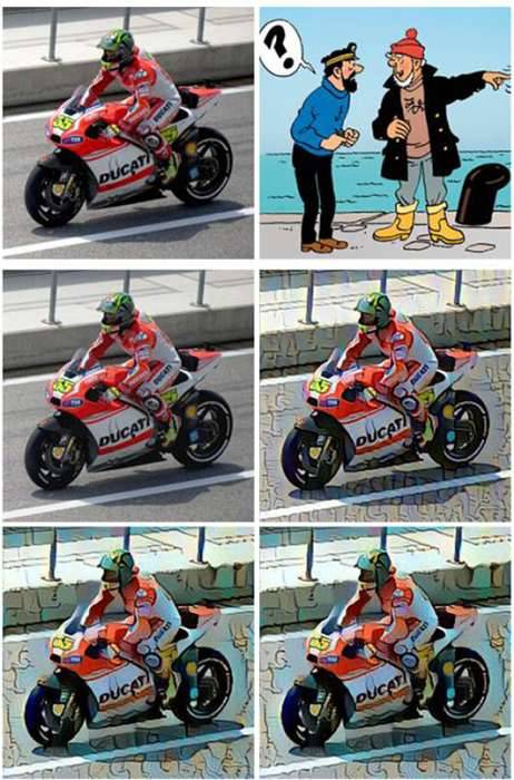 Deep learning DL4J style transfer MotoGP bike Tintin iterations