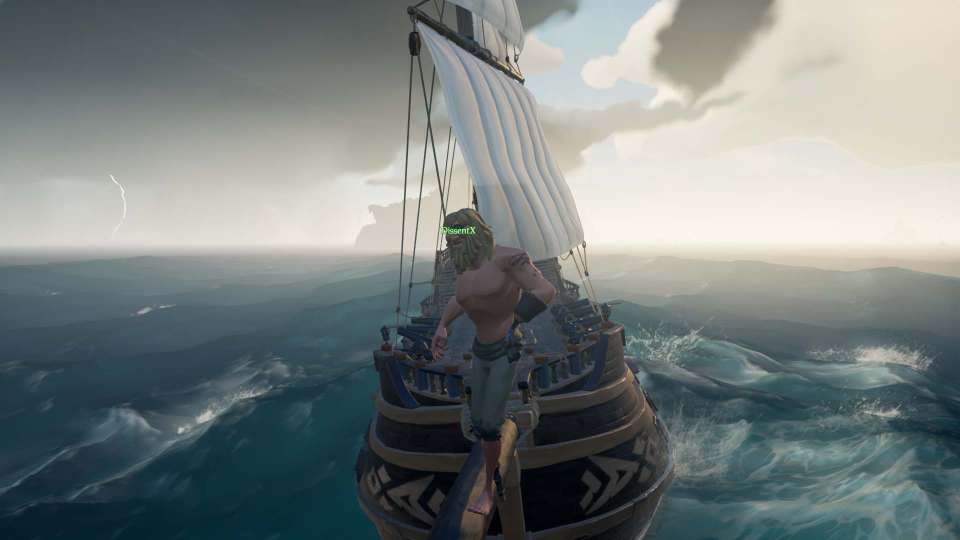 Sea of Thieves ship standing on the bow lightning