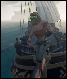 Sea of Thieves ship standing on the bow lightning