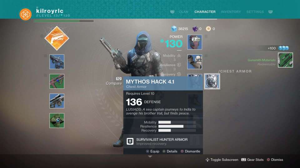 Destiny 2 Mythos Hack armor menu equipment
