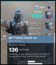 Destiny 2 Mythos Hack armor menu equipment