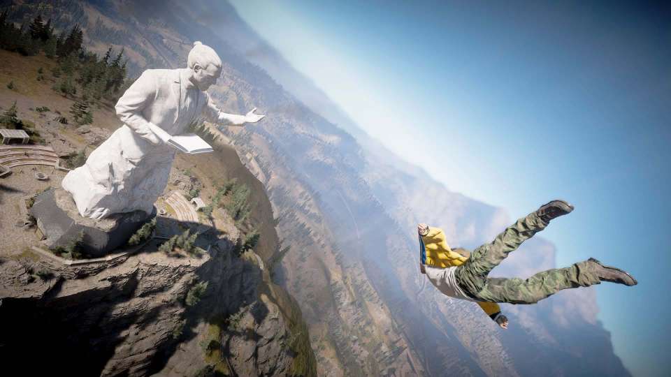 Farcry 5 screenshot Father statue wingsuiting