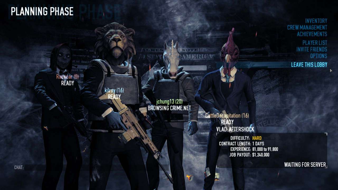 Payday 2 animal mask squad except Racecar