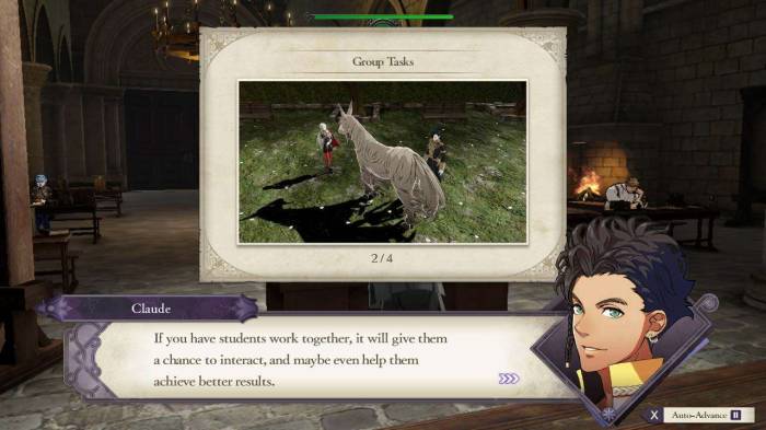 Fire Emblem Three Houses group tasks stables