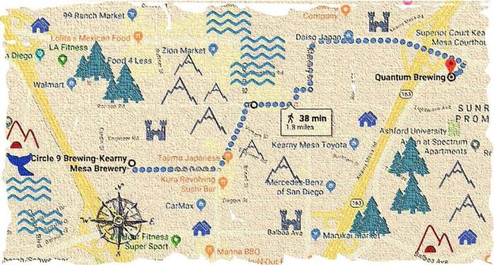Beer exploration San Diego Kearney Mesa map CIrcle 9 to Quantum
