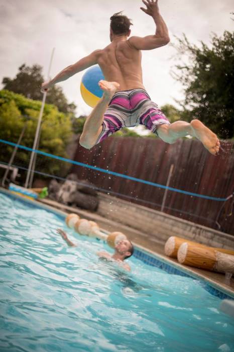 Pool volleyball diving boards serve