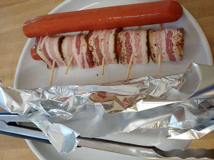 Barbecue hot link bacon wrapped