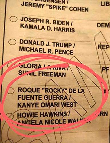 2020 election ballot Kanye West