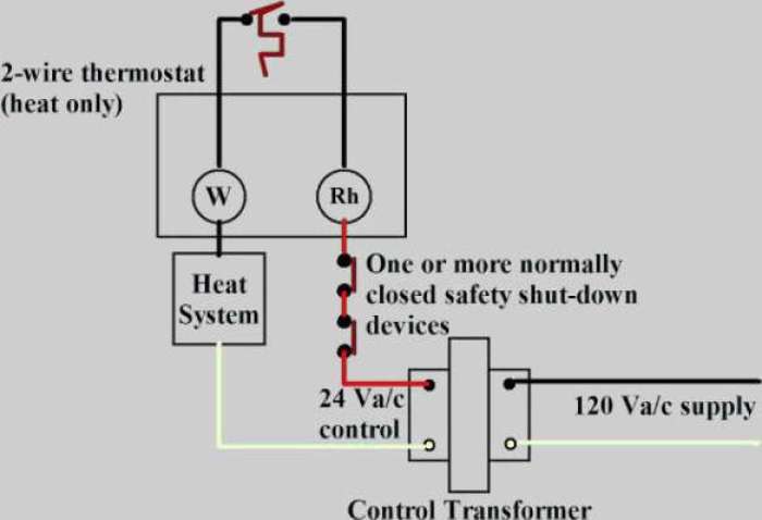 Two wire thermostat diagram heater furnace transformer